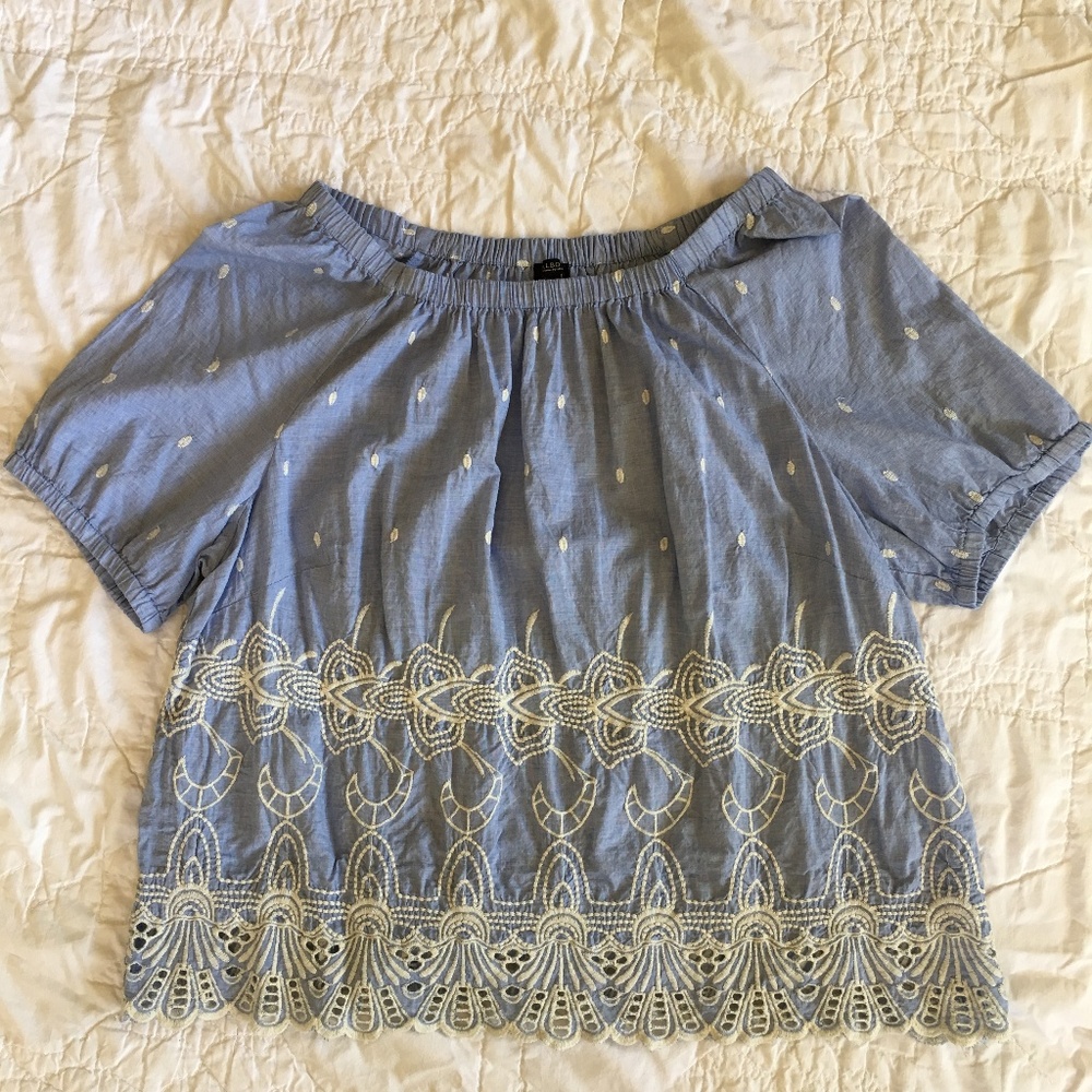 Talbots Chambray Embroidered Top Size 2Xp